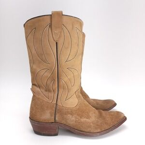 Vintage Rough Out Suede Rodeo Cowboy Boots 7 D USA Made 5066 Tan‎